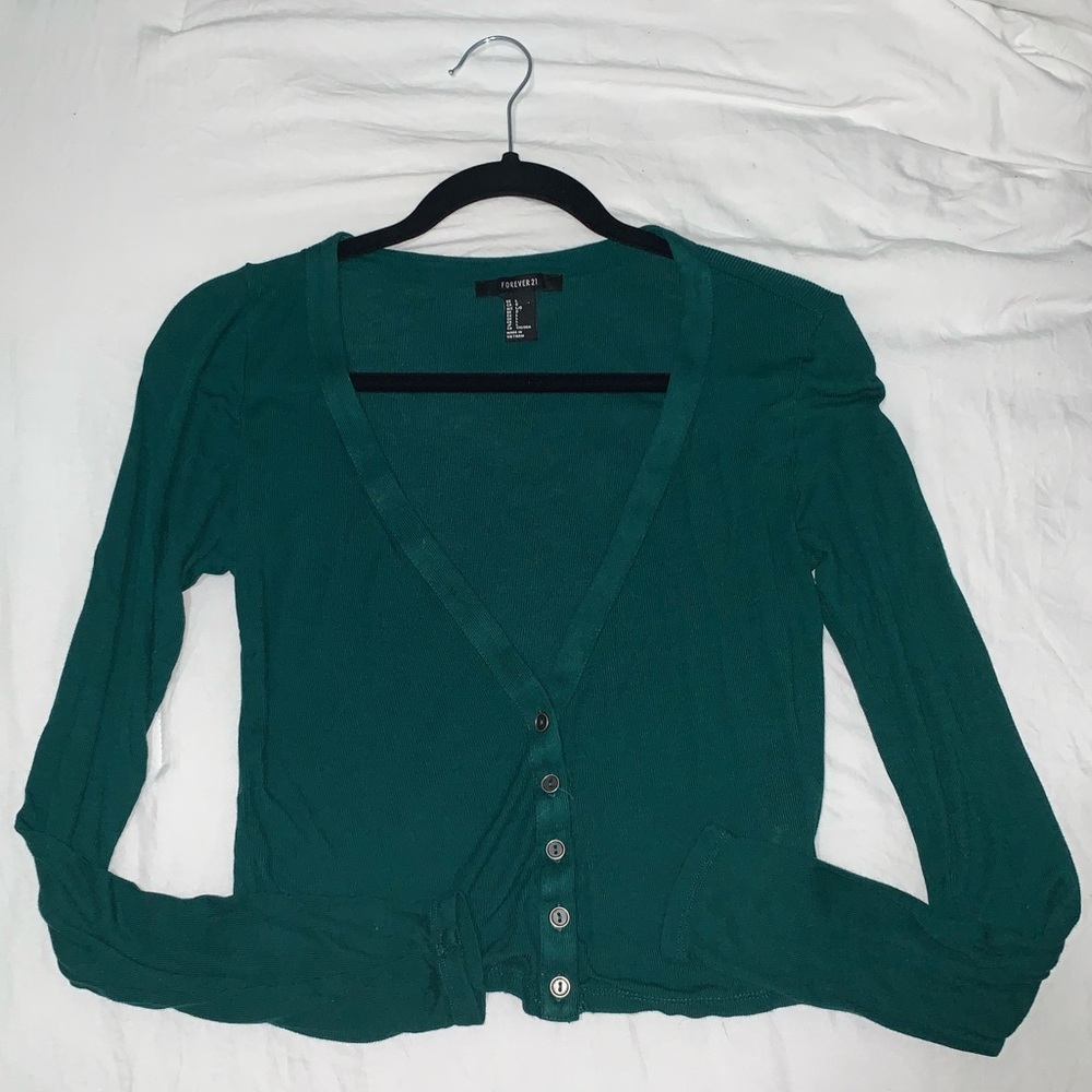 Green Lowcut Button Up Sweater